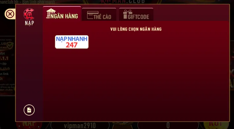 Hướng dẫn nạp tiền qua thẻ ngân hàng tại Manclub.