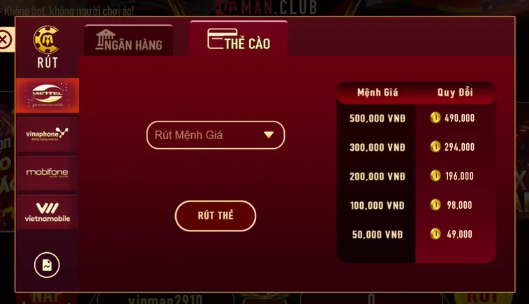 Rút Tiền ManClub Hướng Dẫn Cách Đổi Thưởng Ra Tiền Mặt Siêu Tốc Cho Anh Em